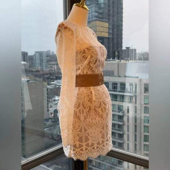 🆕 BRONX & BANCO 🧿 NWOT Casey White Lace Long Sleeve Mini Dress, Sz XS / US 2 - Picture 9 of 16